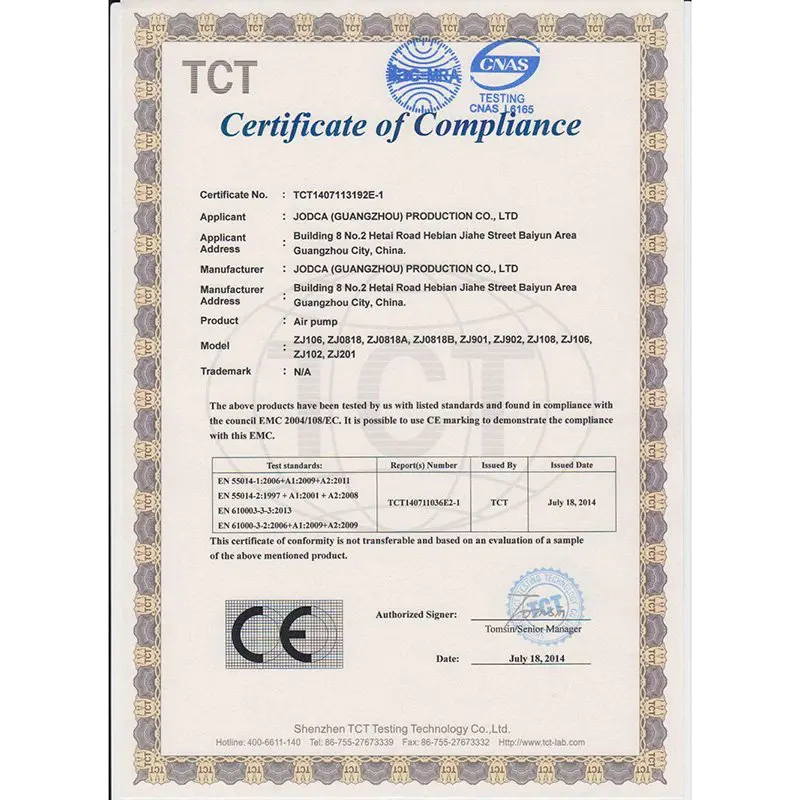Air Pump CE Certificate -2