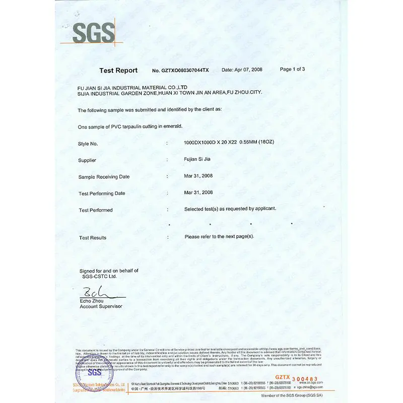 SGS certificate of the material